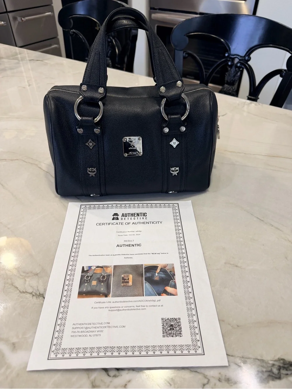 MCM Black Leather Duffel Satchel with Silver Hardware - Picture 6 of 10